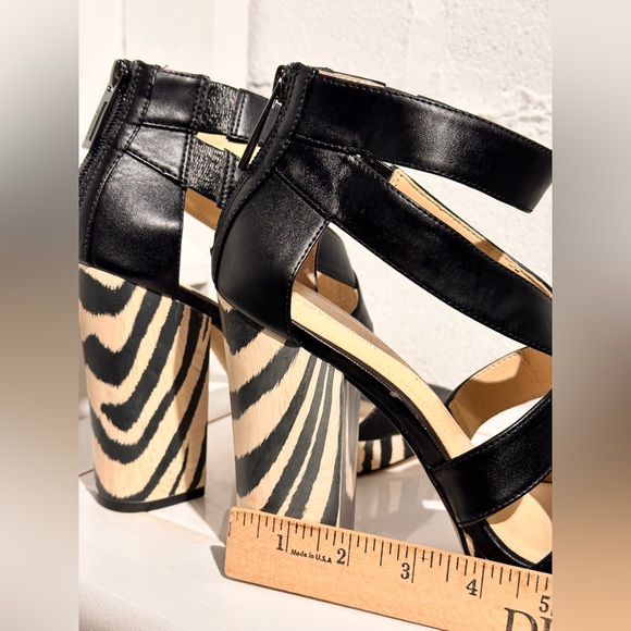 Calvin Klein Verene Zebra Wood Striped Chunky Strapy Sandal Ankle Heels Size 8 - Picture 11 of 15